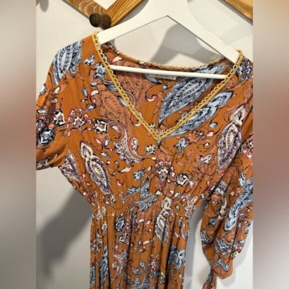 ABEL THE LABEL Paisley Feather Print Hi Low Midi Dress With Tie- Size M - Picture 3 of 9